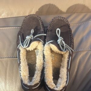 UGG Chocolate Suede Moccasins with Cream Lining